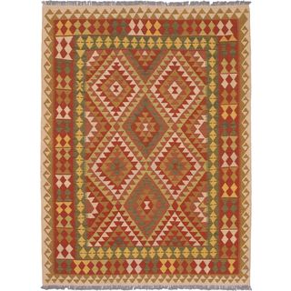 ecarpetgallery Hand-woven Izmir Kilim Red Wool Kilim Rug (5'1 x 6'8)