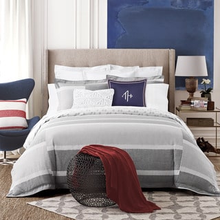 Tommy Hilfiger Woodford Grey and White Stripe Cotton 3-Piece Duvet Cover Set