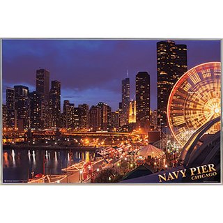 Chicago Navy Pier 36-inch x 24-inch Poster with Silver Metal Frame