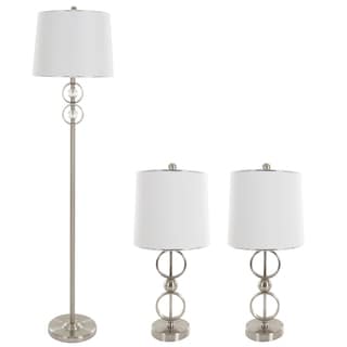 Table Lamps and Floor Lamp Set of 3, Modern Brushed Steel (3 LED Bulbs included) by Windsor Home