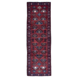 FineRugCollection Handmade Semi-Antique Persian Hamadan Red Oriental Runner (3'1 x 9'8)