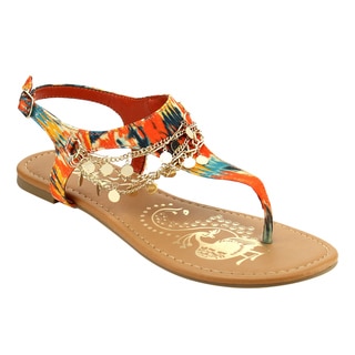 Soda IC89 Women's Bohemian Sequin Chain T-strap Flat Beach Thong Sandals