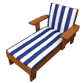 Homeware Kid's Wood Blue and White Cushion Outdoor Chaise Lounge Chair
