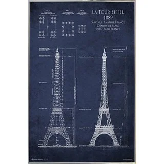 'Eiffel Tower Blueprint' Silvertone Metal Framed 24-inch x 30-inch Poster