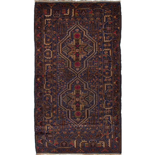 ecarpetgallery Hand-Kotted Teimani Blue, Brown Wool Rug (3'11 x 7'0)