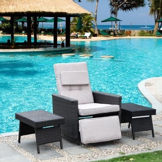 Adeco Patio Brown Wicker Reclining Chair