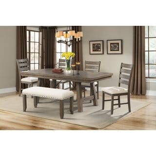 Picket House Furnishings Dex 7PC Dining Set- Table, 4 Ladder Side Chairs & Bench