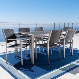 Cape Coral Outdoor Rectangle Aluminum 7-piece Dining Set with Wicker Top by Christopher Knight Home