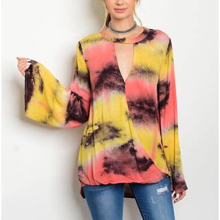 JED Women's Relaxed Fit Bell Sleeve Tie Dye Tunic Top