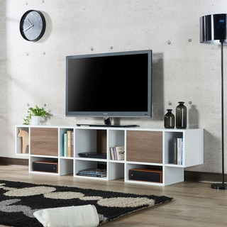 Furniture of America Veruca Contemporary Two-tone White/Chestnut Brown 82-inch TV Stand