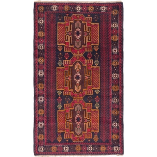 ecarpetgallery Hand Knotted Royal Balouch Blue, Brown Wool Rug (3'7 x 6'0)
