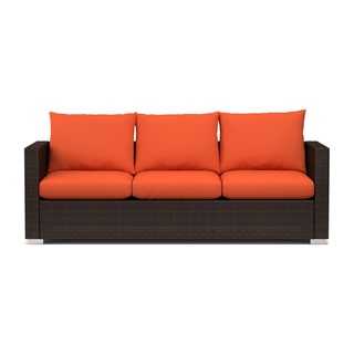 Handy Living Aldrich Indoor/ Outdoor Rattan Sofa with Sunbrella Terracotta Cushions