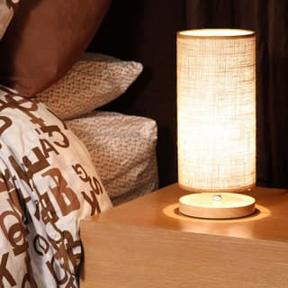 Light Accents Natural Wood Base and Linen Shade Table Lamp