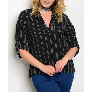JED Women's Black and White Pin Striped Plus Size Shirt