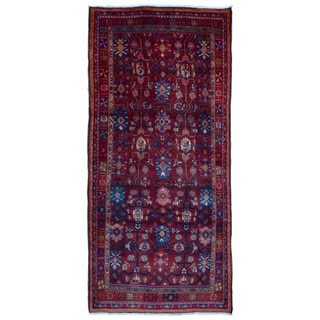 FineRugCollection Handmade Semi-Antique Persian Hamadan Red & Blue Oriental Runner (4'10 x 10'4)
