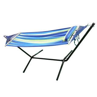 Portable Duckbilled Outdoor Polyester Hammock with Stand Blue & Green