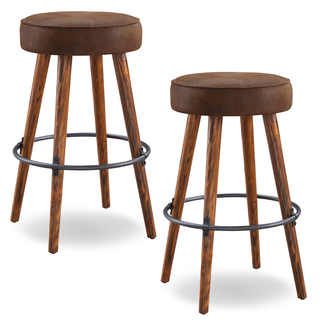 Rustic Round Faux Leather Bar Height Swivel Stool-Set of 2