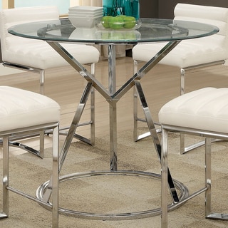 Furniture of America Casey Contemporary Glass Top Chrome Round Counter Height Table