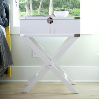 Modern Wood Harmony Campaign Nightstand Table in White, Haven Home by Hives and Honey