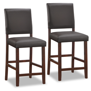 Wood Upholstered Back Counter Height Stool w/Ebony Faux Leather Seat, Set of 2