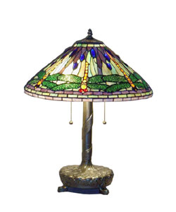 Tiffany-style Yellow Dragonfly Table Lamp with Pull Chain