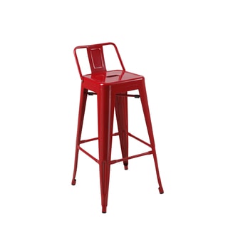 Creative Images International Gatsby Collection Mid-Century Metal Barstools with Low Backrest, Set of 4, Red