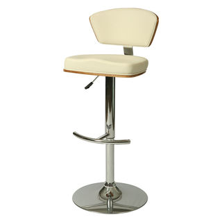 Minimalist Collection Height Adjustable Walnut Wood Swivel Bar Stool with PU Backrest and Seat and a Stainless Steel Base