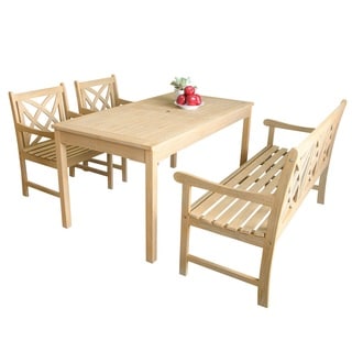 Beverly Outdoor 4-piece Dining Set with Rectangular Table, 1 bench and 2 Armchairs in Sand-Splashed Finish