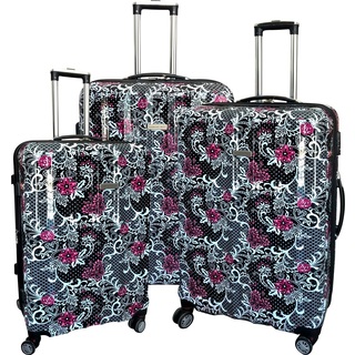 Karriage-Mate Black Floral 3-piece Hardside Spinner Luggage Set
