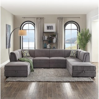 Acme Furniture Bois Grey Velvet Corner Wedge with 1 Pillow