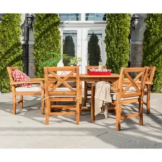 7-Piece X-Back Acacia Patio Dining Set with Cushions