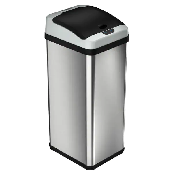halo 13 Gallon Rectangular Extra-Wide Stainless Steel Automatic Sensor Trash Can - Platinum