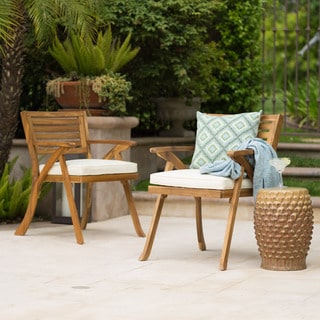 Hermosa Outdoor Acacia Arm Chair with Cushions (Set of 2) by Christopher Knight Home