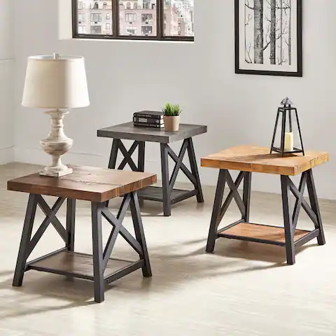 Bryson Rustic X-Base End Table with Shelf by iNSPIRE Q Classic
