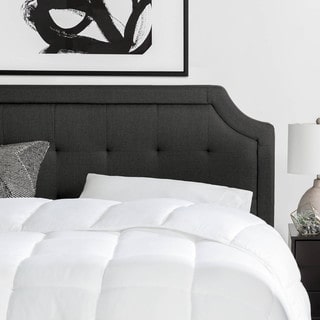 BROOKSIDE Upholstered Scoop-Edge Headboard with Square Tufting - Stone and Charcoal Color Options