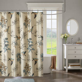 Madison Park Pierce Khaki Printed Cotton Shower Curtain