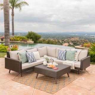 Tahiti Outdoor 4-piece Wicker Sectional Sofa Set with Cushions by Christopher Knight Home