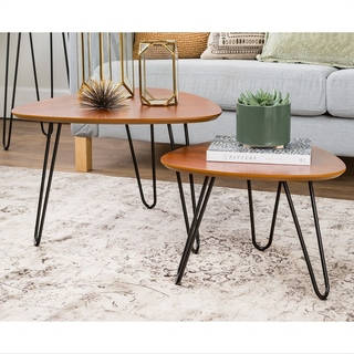 Hairpin Leg Wood Nesting Coffee Table Set - Walnut