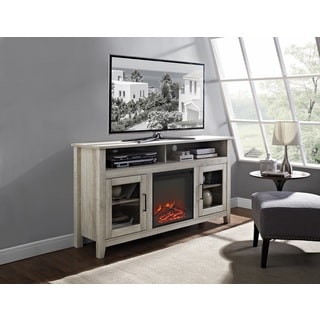 58" Traditional Wood Highboy Media TV Stand Console with Electric Fireplace
