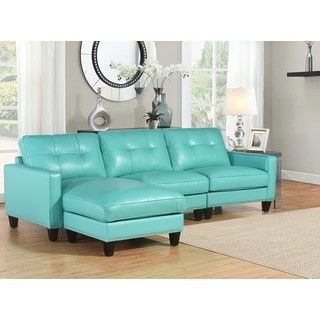 Abbyson Carmelo Turquoise Top Grain Leather Reversible Sectional