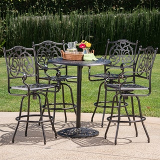 Hannah Outdoor 5-Piece Round Aluminum Bar Set with Umbrella Hole by Christopher Knight Home
