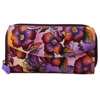 Leather Wallet, 'Lovely Blossoms' (India)