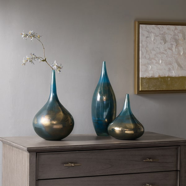 Madison Park Signature Aurora Handmade Rainbow Glass 3-piece Vase Set