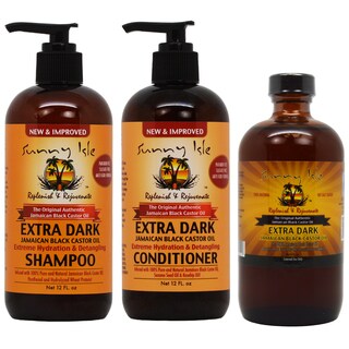 Sunny Isle Extra Dark Jamaican Black Castor Oil + Extreme Hydration & Detangling Shampoo + Conditioner (New)