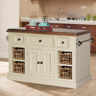 Hillsdale Furniture Tuscan Retreat Large Granite Top Kitchen Island with 2 Baskets in Country White Finish