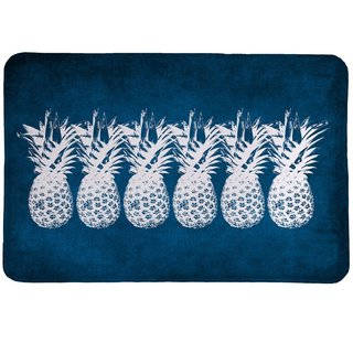 Laural Home Blue and White Pineapple Memory Foam Rug