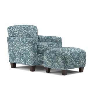 Handy Living Lincoln Park Blue Damask Arm Chair and Ottoman