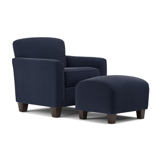 Handy Living Lincoln Park Navy Blue Velvet Arm Chair and Ottoman