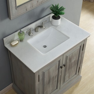 Infurniture Rustic-style 36-inch Single Sink Bathroom Vanity with Carrera White Marble Top