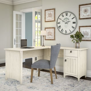 Salinas L Shaped Desk with Storage in Antique White
